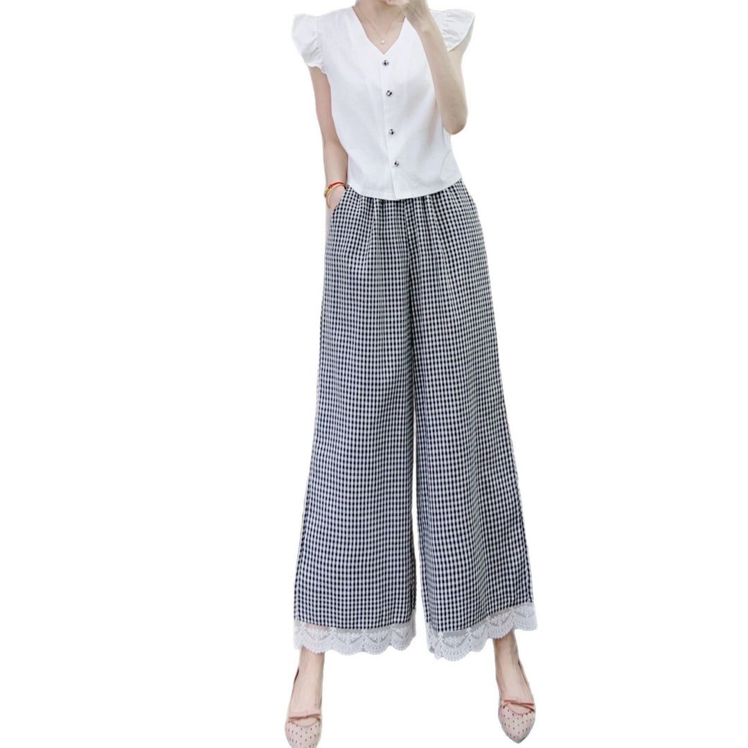 Damer Bred Culotte-bukser med Spids og moderne Rutsjebane mønster Stilla