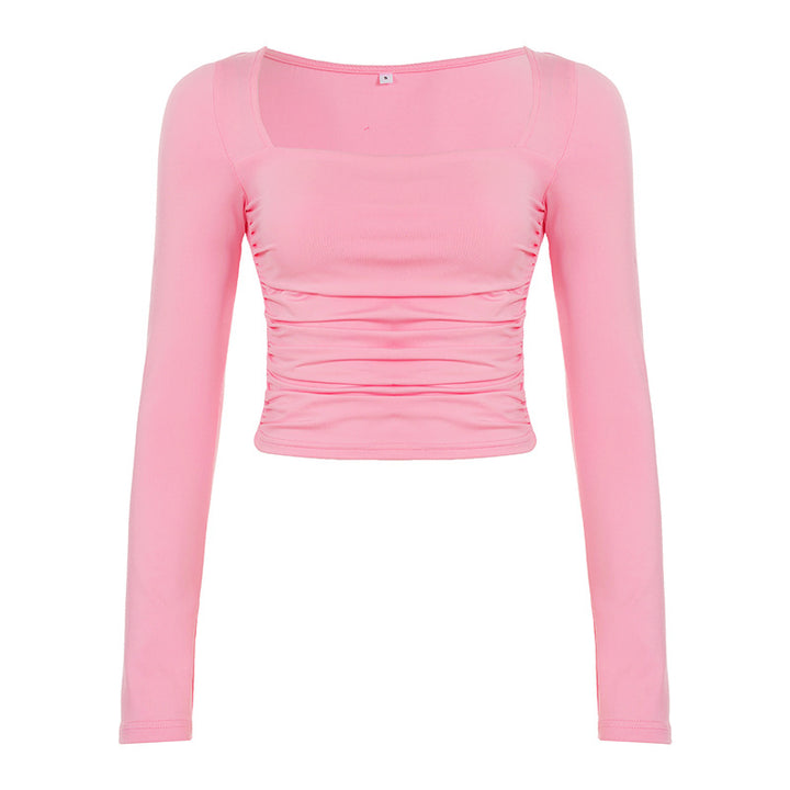 Dame figursyet longsleeve med rynker Skovae