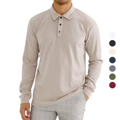 Herren nan ribbet Langærmet polo-shirt med fin rib-struktur, klassisk krave og elastisk søm Skovae