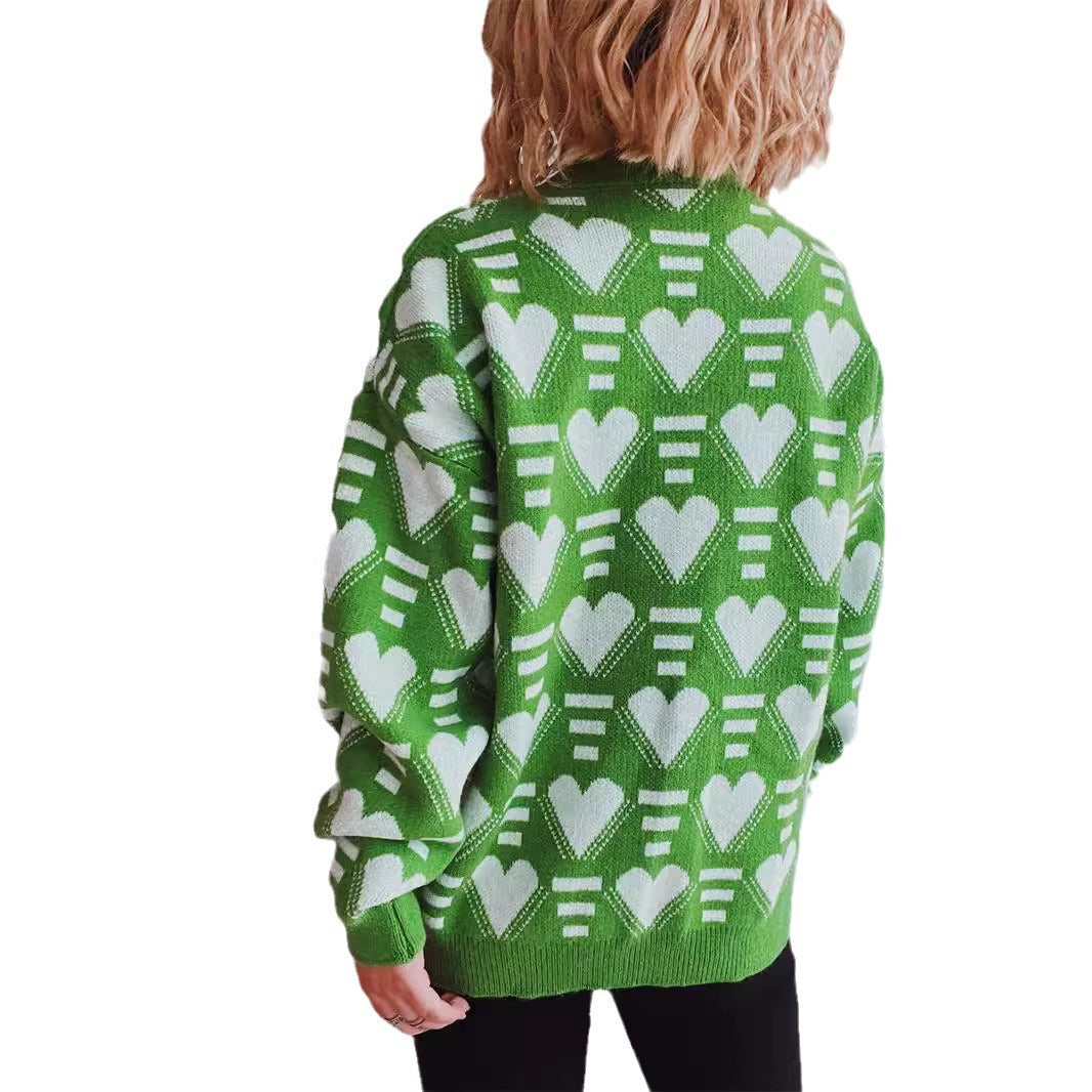 Kvinders hyggelige oversized sweater med hjerteformet mønster Stilla