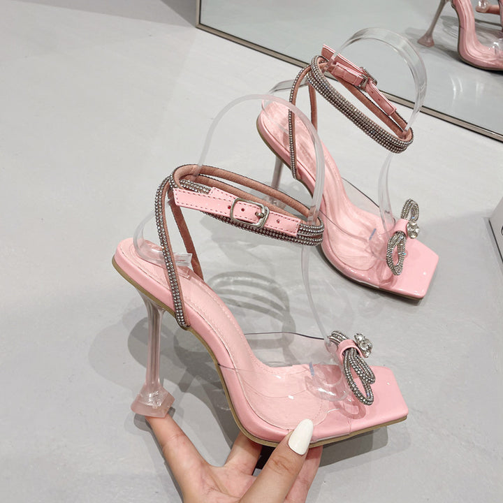 Dame High Heel Sandaler med transparente remme og glamourøs sløjfedesign Stilla