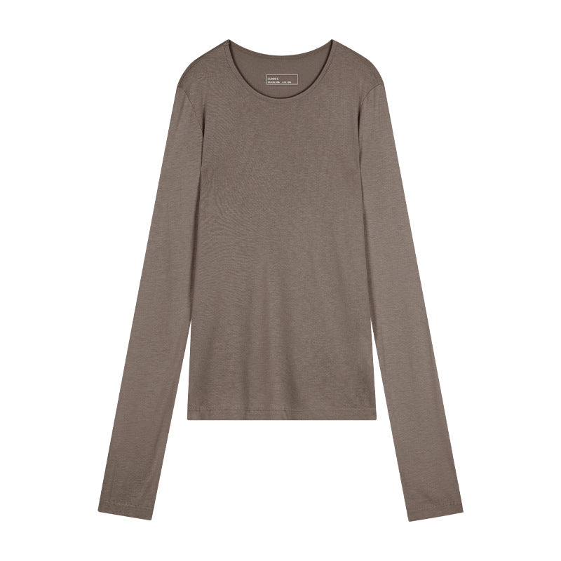Dame langærmet Basic-T-shirt lavet af kvalitetsbomuld med rund halsudskæring Stilla