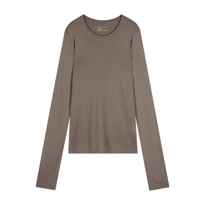Dame langærmet Basic-T-shirt lavet af kvalitetsbomuld med rund halsudskæring Stilla