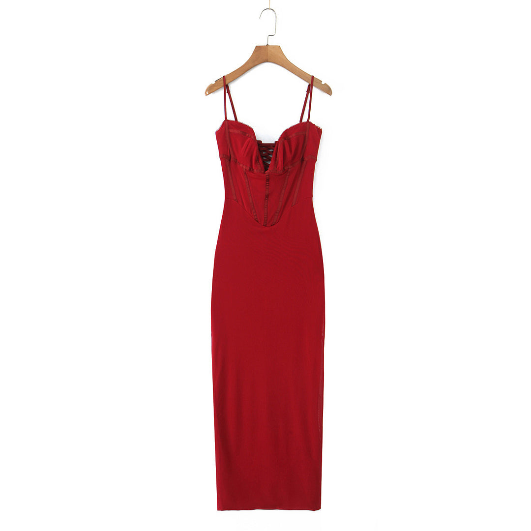 Dame Bodyscon Maxikjole med justerbare spaghetti-stropper og elegant overmateriale Stilla
