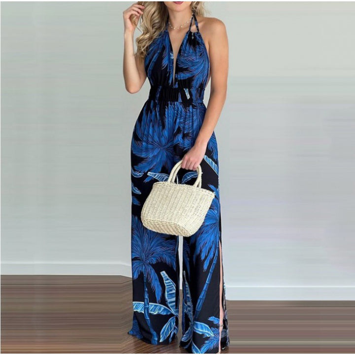 Kvinder Bohemian Halterneck Maxi Jumpsuit med siden slids Stilla