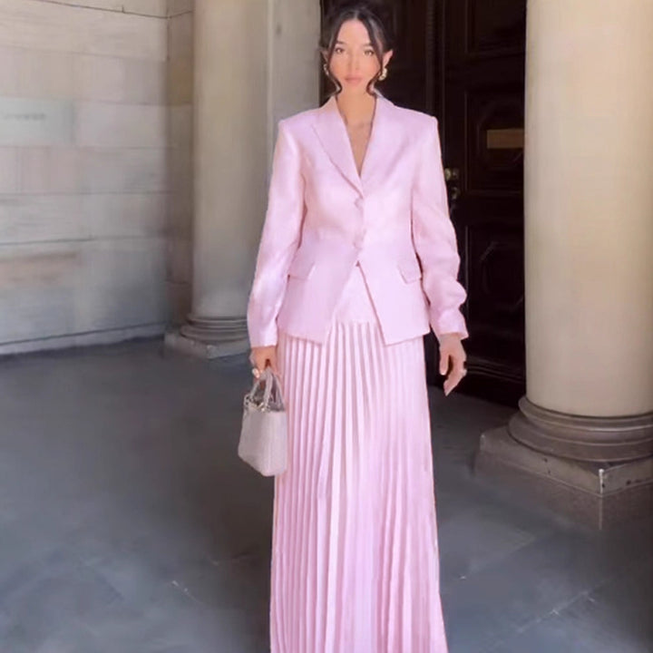Dame elegant omslagkjole med taillers blazer og svingende nederdel Stilla