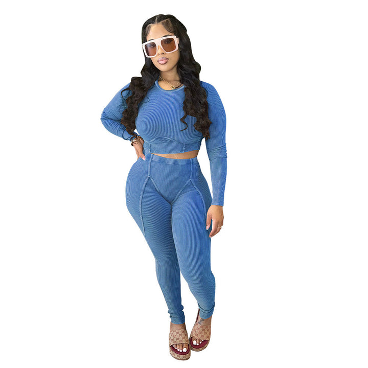 Dame sæt bestående af cropped top og højtaljede leggings med struktureret design Stilla