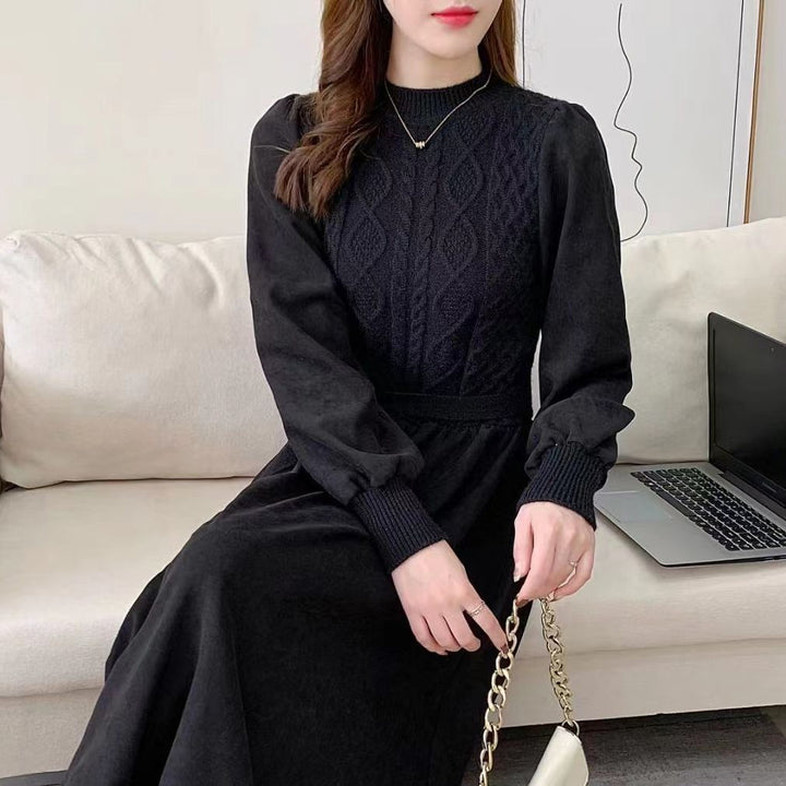 Femme Elegant Langærmet Strik Maxi Kjole Stilla