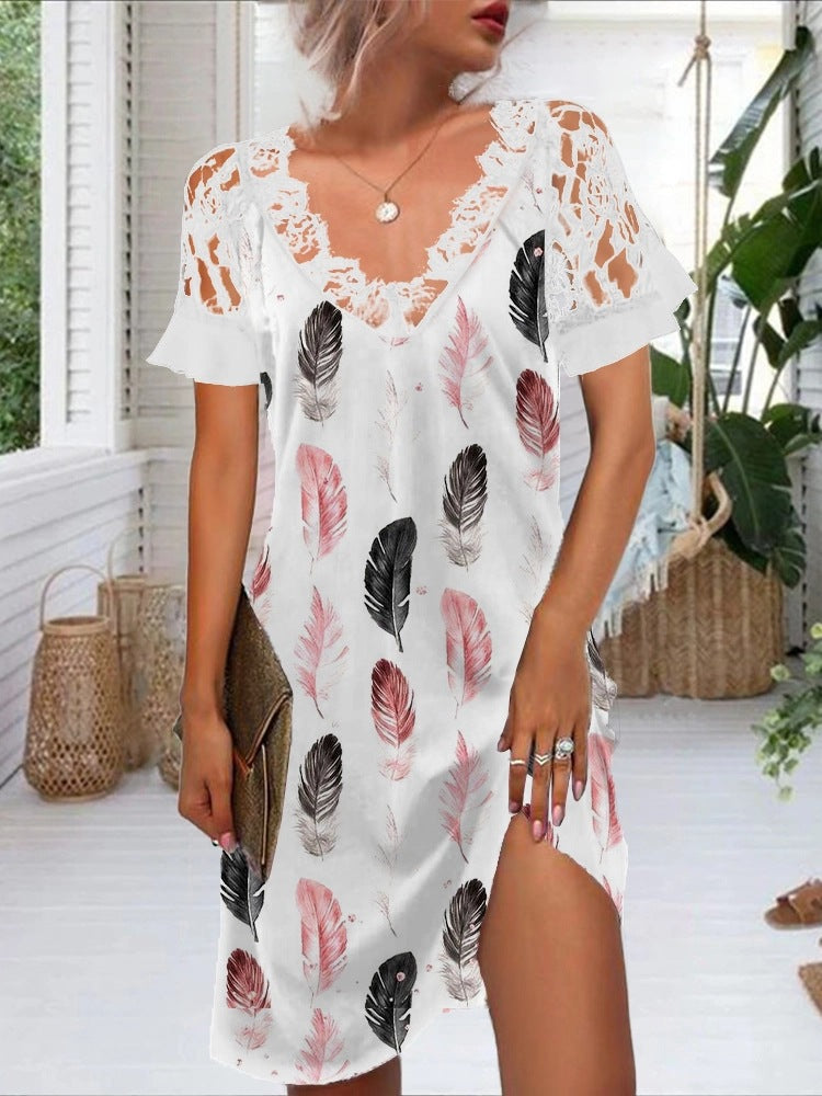 Dame spidse kjole med floralt design Stilla