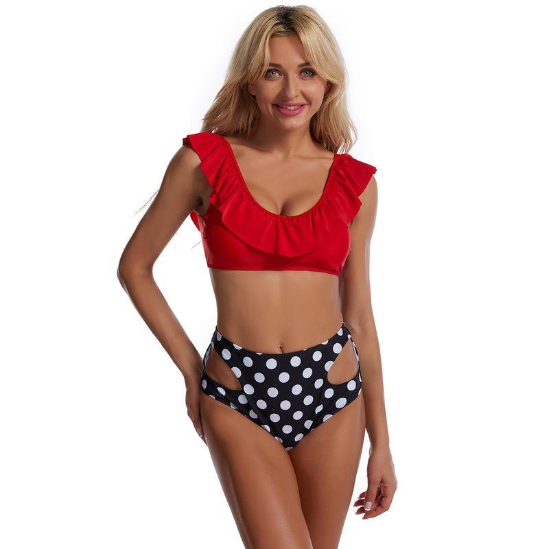 Dame bikini sæt med legende flæsedesign og høj talje cut Skovae