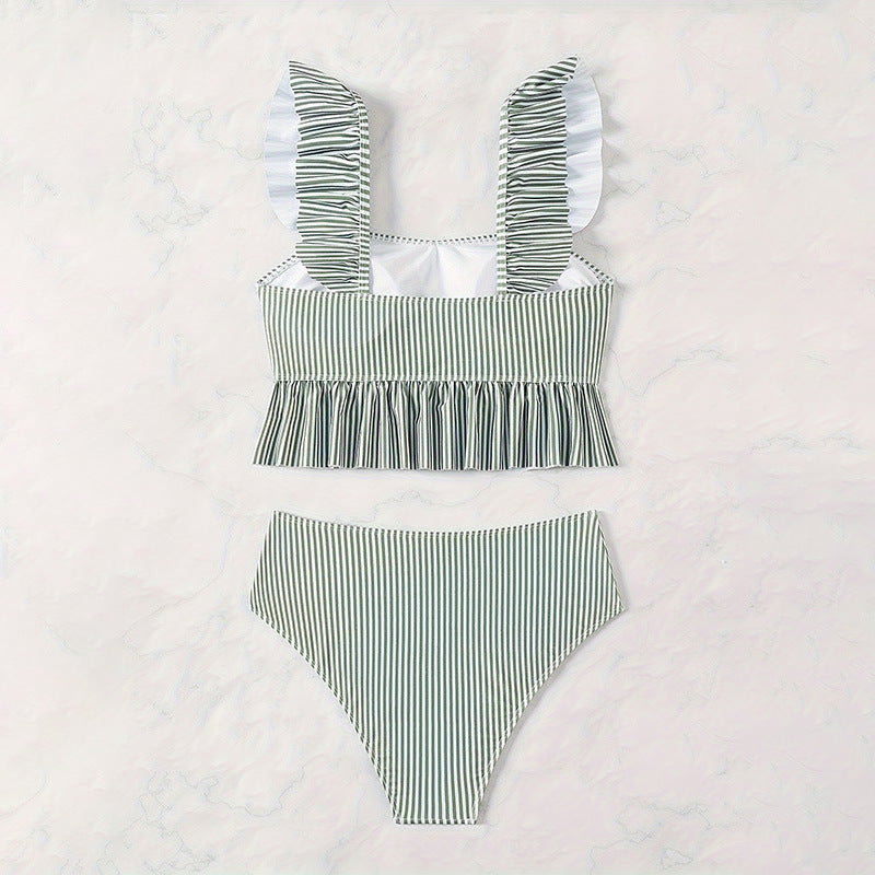 Dame Bikini-sæt med feminint flæsedesign og høj talje Skovae
