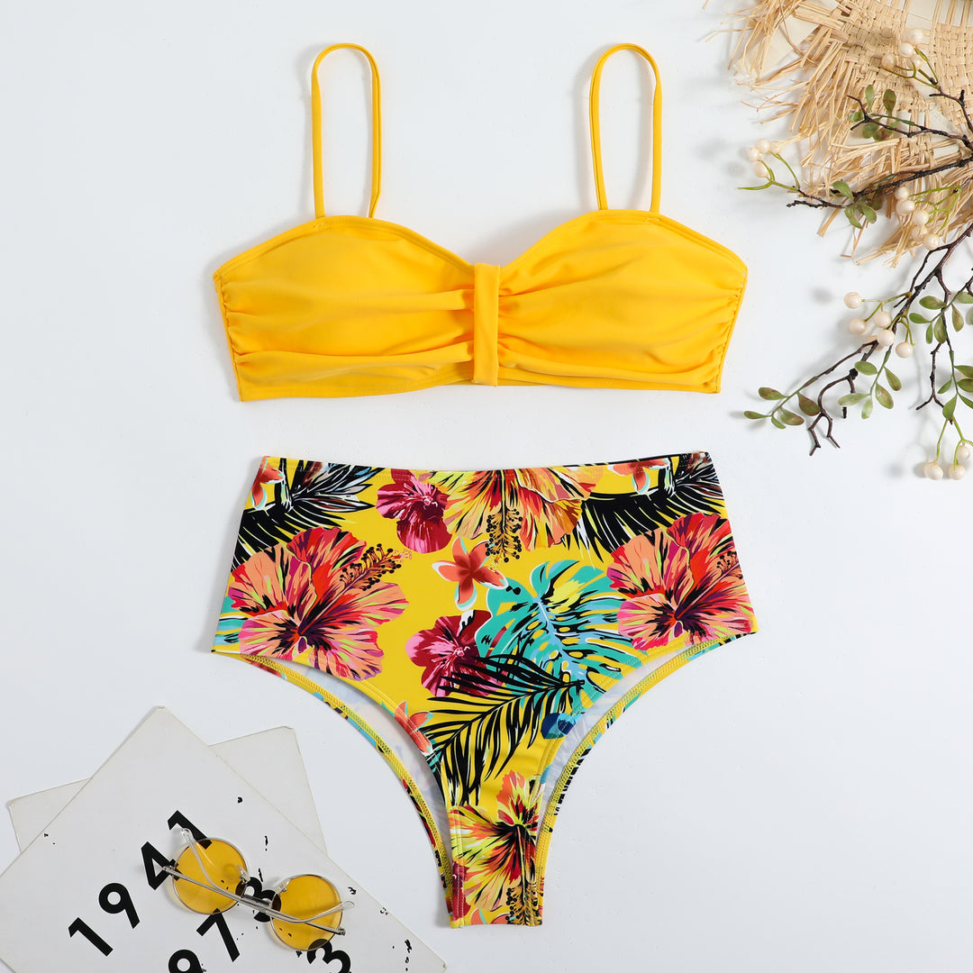 Dame højtaljede blomster mønster bikini sæt Stilla1750243172