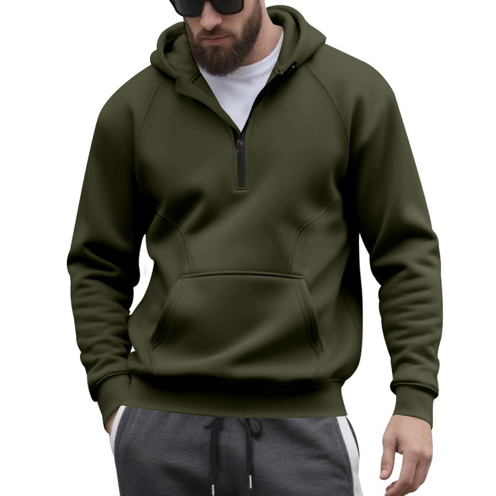 Herrer nan halv-zip hættetrøje i minimalistisk softshell-look med kengurulomme og raglanærmer Skovae