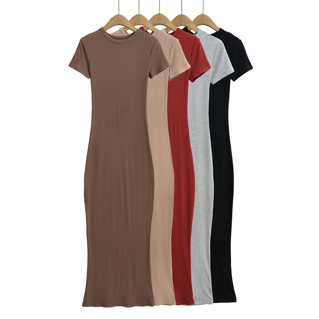 Dame Bodycon Maxikjole med Rundhalsudskæring og korte ærmer Stilla
