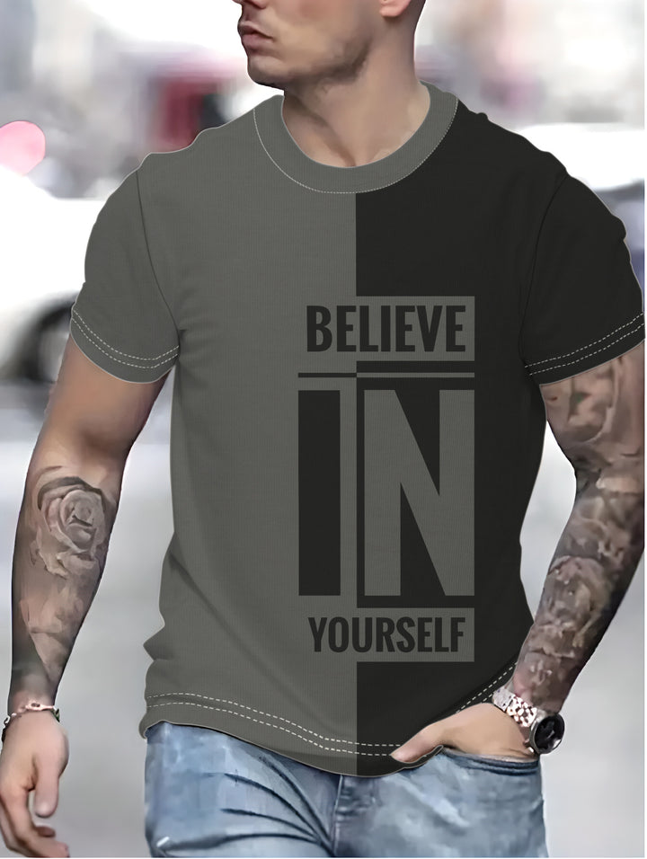 Herre T-shirt med inspirerende tekstdesign og moderne farvekombinationer Stilla