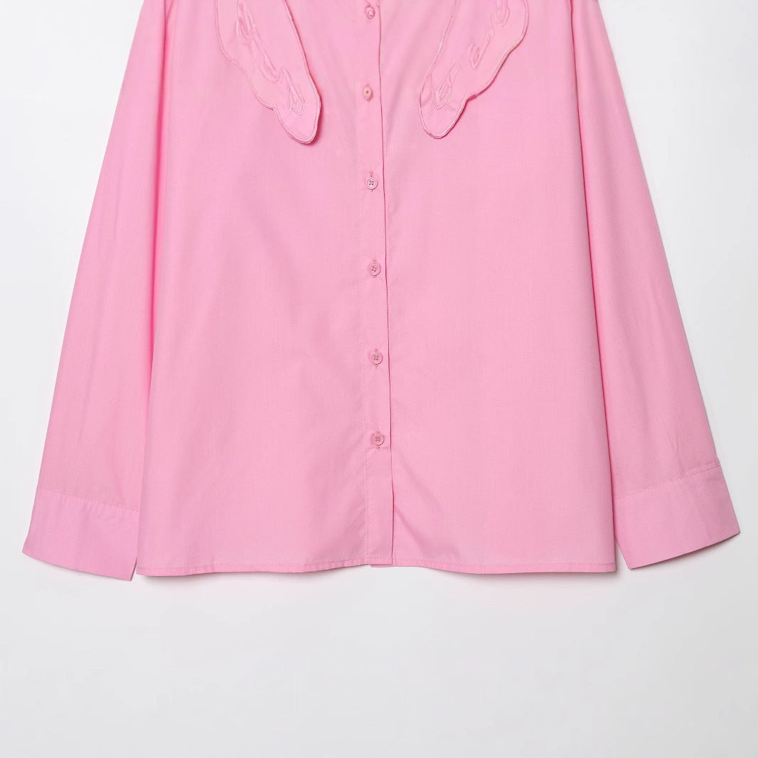 Damebluse med broderet krave Stilla