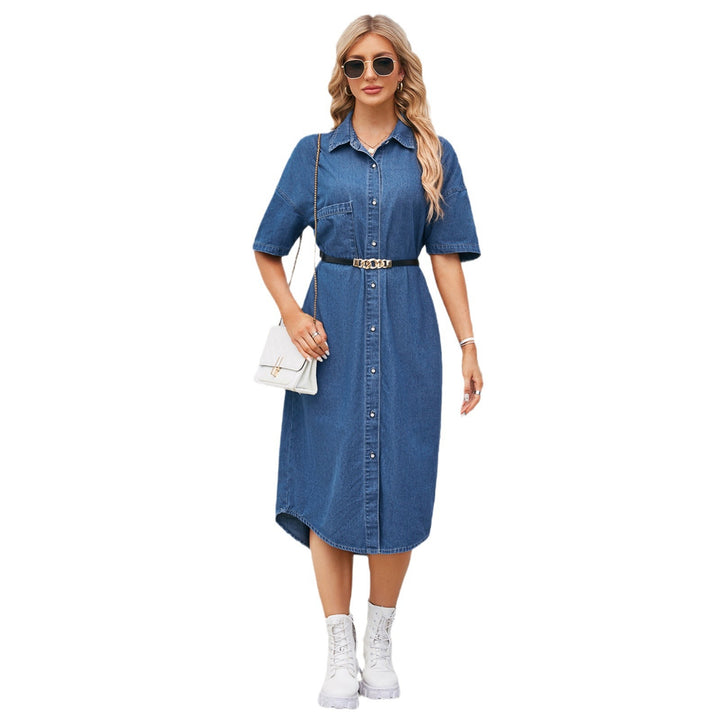 Dame Denim Skjortekjole med knapbar design og sidelæg Stilla