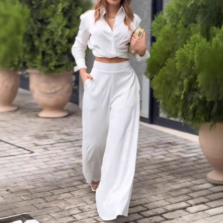 Damer elegant sæt af cropped bluse og bred bukser Stilla