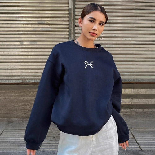 Kvinders hyggelige sweatshirt med fashionable bue motiv Stilla
