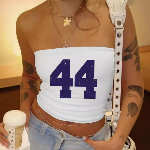 Dame Bandeau-top med stilfuld Rock-Star-print Skovae