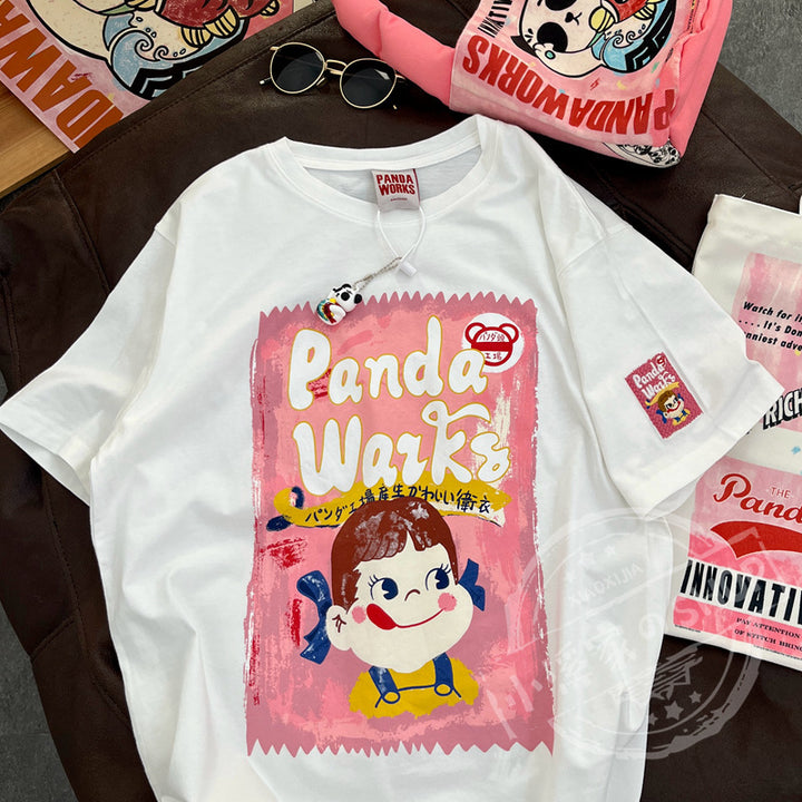 Dame T-shirt med kreativ panda grafiktryk og løs pasform Stilla