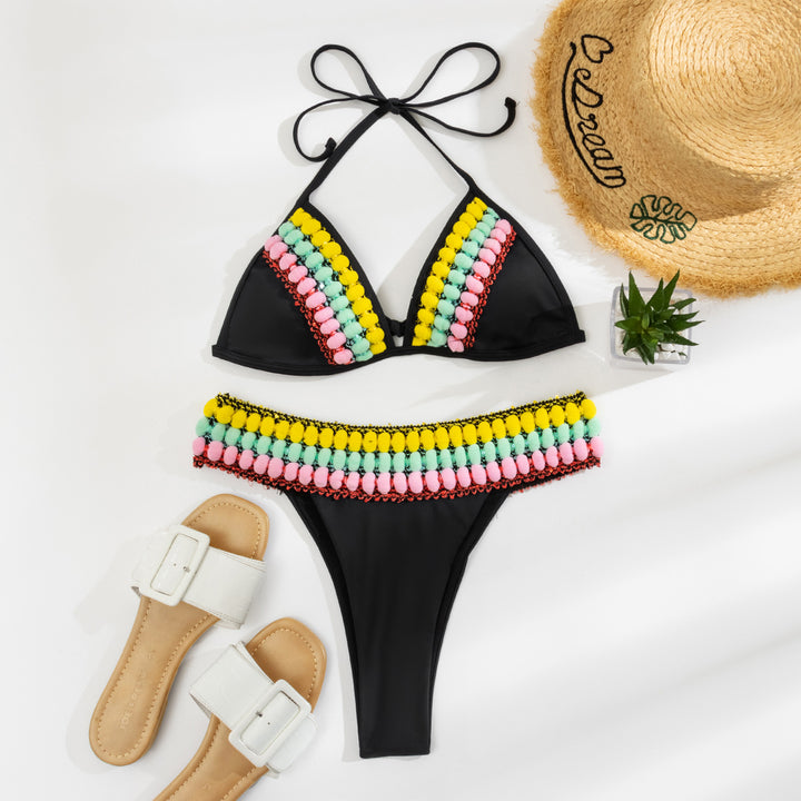 Dame triangel-bikini med farverige kvaster Skovae