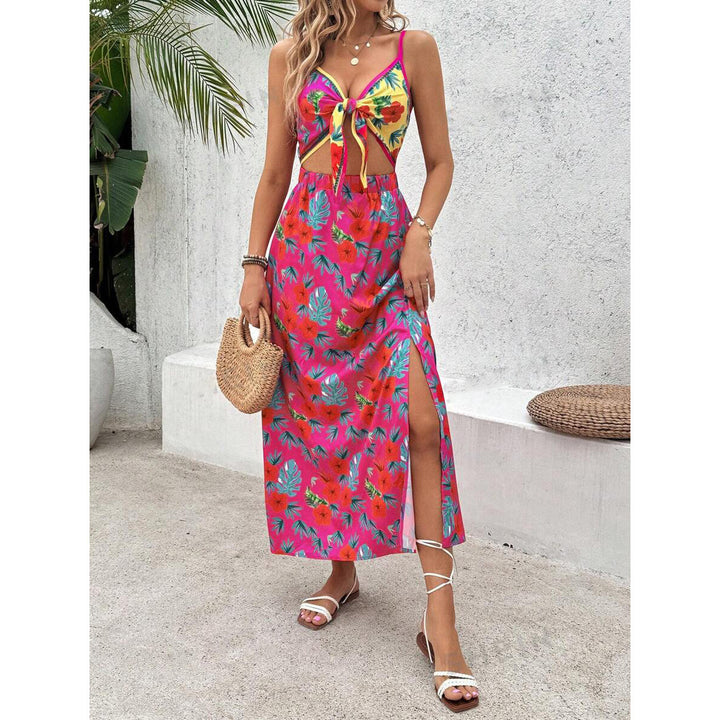 Dame Boho Maxikjole med floralt design og dyb slids Stilla