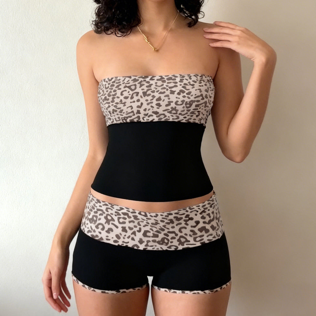 Dame sporty bikini set med trendy leopardmotiv og elastisk bånd Skovae