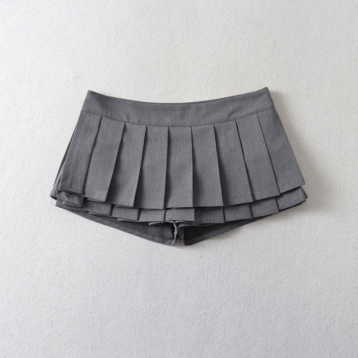 Dame plissé nederdel-shorts med integreret inderbukser og elegant snit Stilla