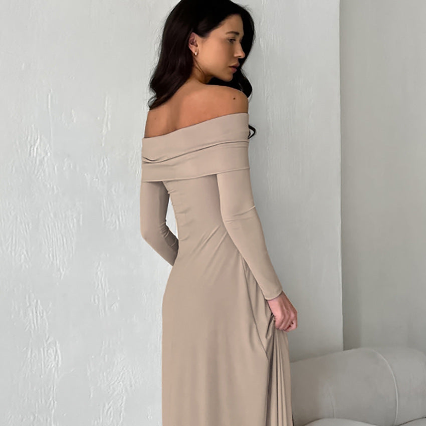 Dame Off-Shoulder Maxikjole med lange ærmer og figursyet snit Stilla