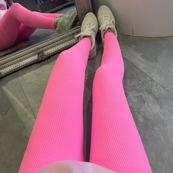 Dame Høj Kvalitet Ribbet Design Leggings med Høj Talje Skovae