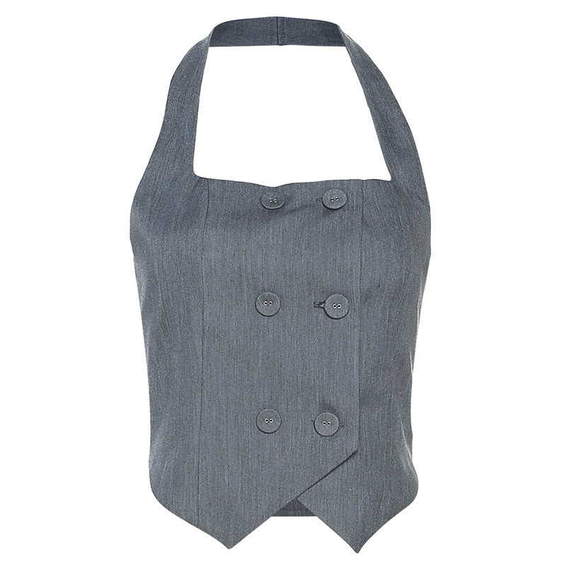 Dame halterneck top med dobbelt knaplukning og elegant snit Stilla