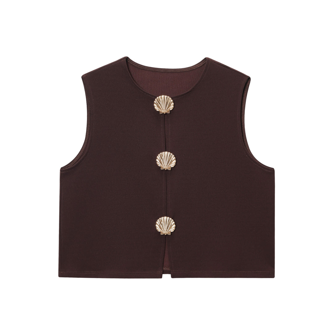 Dame Modest Vest med dekorative muslingeknapper Stilla