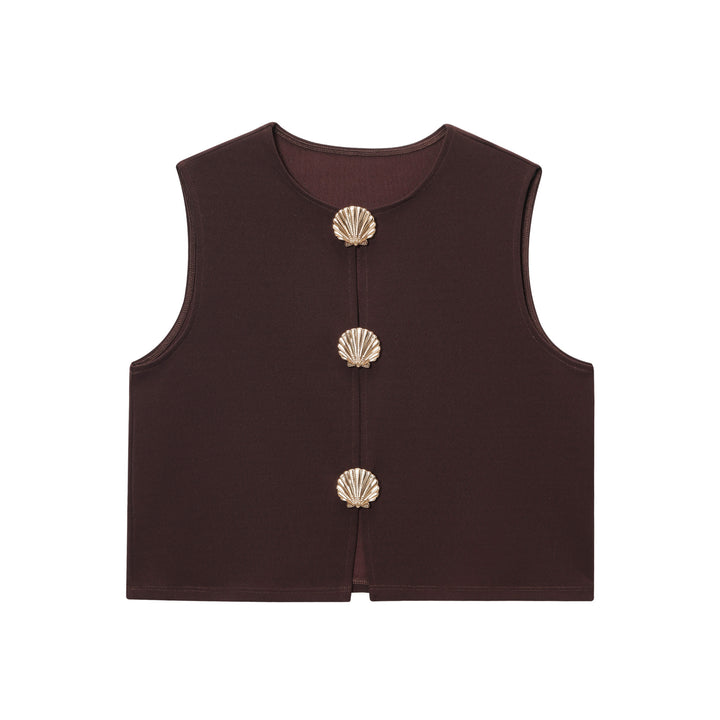 Dame Modest Vest med dekorative muslingeknapper Stilla