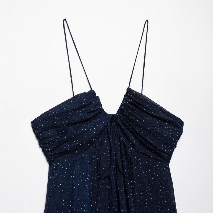 Femme Elegante Spaghetti-strop Maxi Kjole med rynket Overdel Stilla