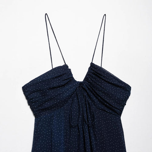 Femme Elegante Spaghetti-strop Maxi Kjole med rynket Overdel Stilla