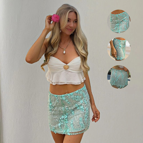Kvindernes korte nederdel med glitrende perler og boho-inspireret design Skovae
