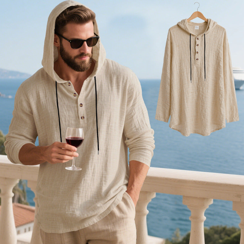 Herrer Hoodie t-shirt med knaplukning og afslappet pasform Stilla