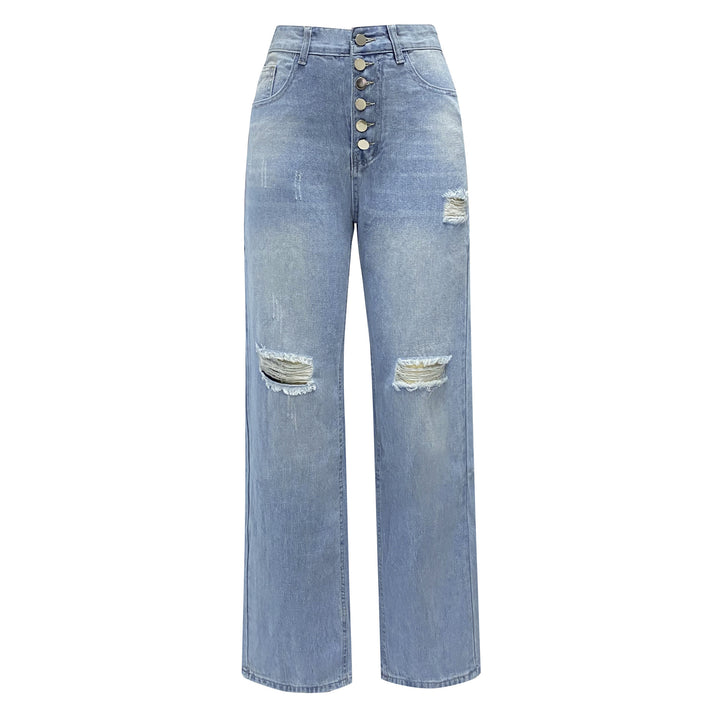 Dame Boyfriend-jeans med knaplukning og distressed-detaljer Stilla