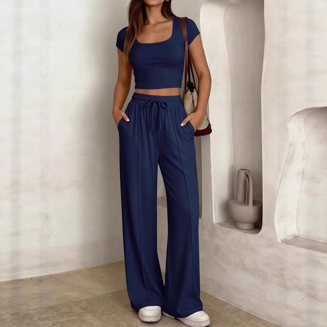 Dame afslappet cropped top og bredt bukse sæt Skovae