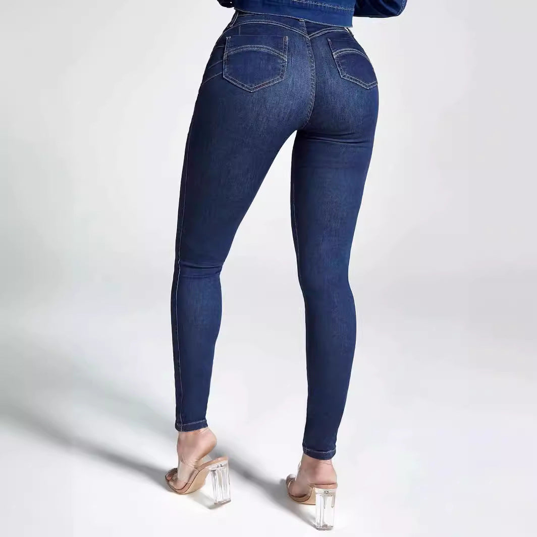 Dame højt skårne skinny jeans med tætsiddende snit og elastisk materiale Stilla