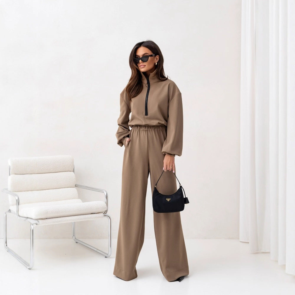 Dame sporty jumpsuit med høj krave og moderne lynlås Skovae