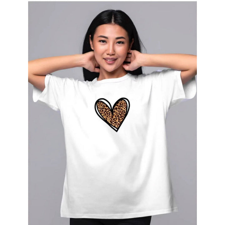 Dame T-shirt med leopardfarvet hjerte-design Stilla
