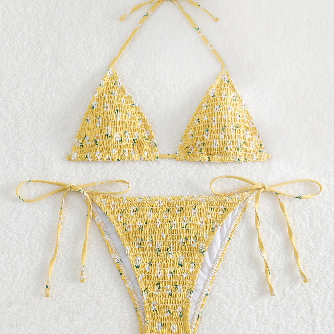 Dame Triangel-Bikini-Sæt med blomsterprint og høj kvalitets bindebånd Skovae