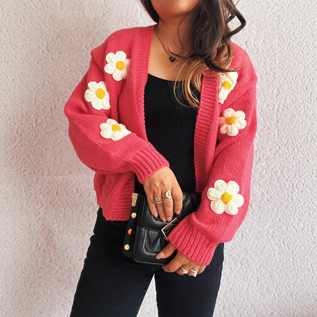Dame cardigan med blomsterapplikationer Stilla