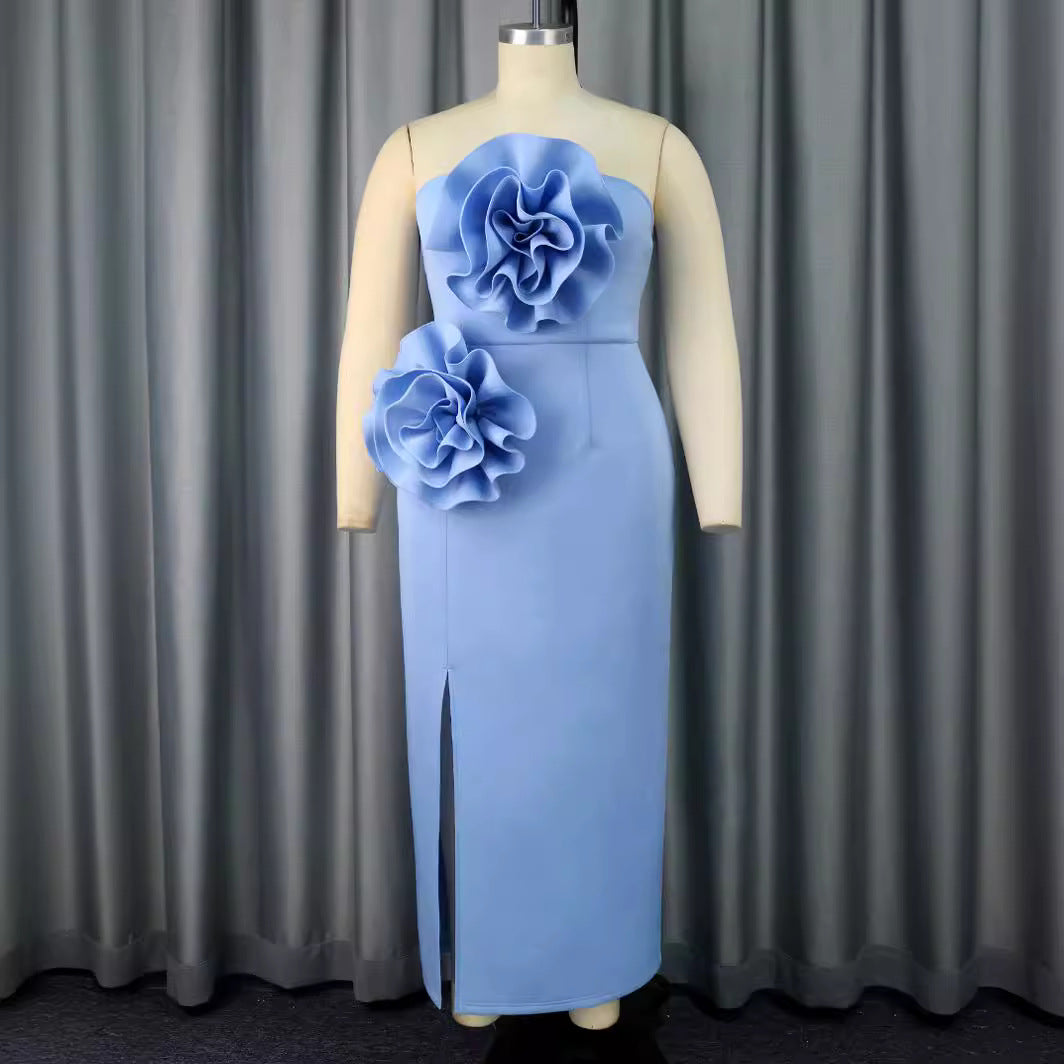 Dame aftenkjole med voluminøse 3D-blomsterapplikationer Skovae