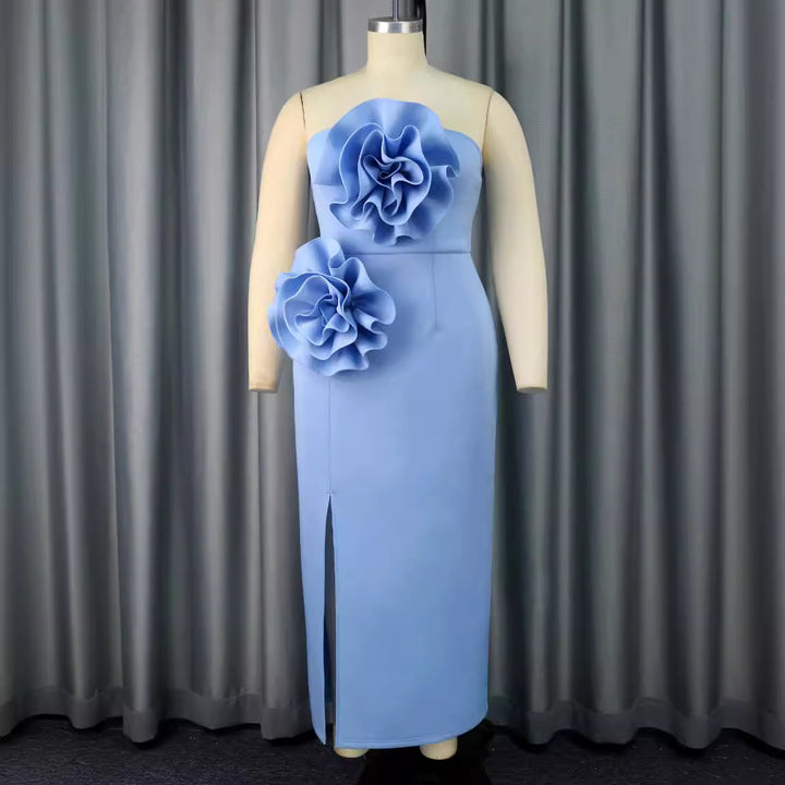 Dame aftenkjole med voluminøse 3D-blomsterapplikationer Skovae