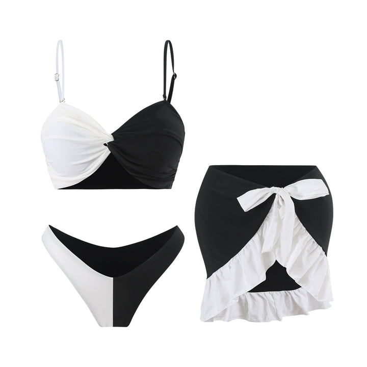 Dame bikini-sæt med rynker og asymmetrisk nederdel Stilla