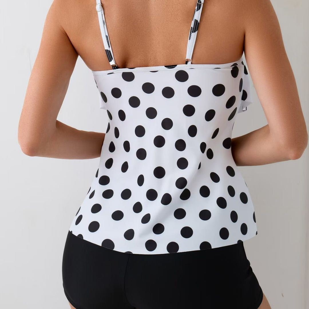 Dame Tankini-sæt med flot polkaprikket top og komfortable shorts Skovae