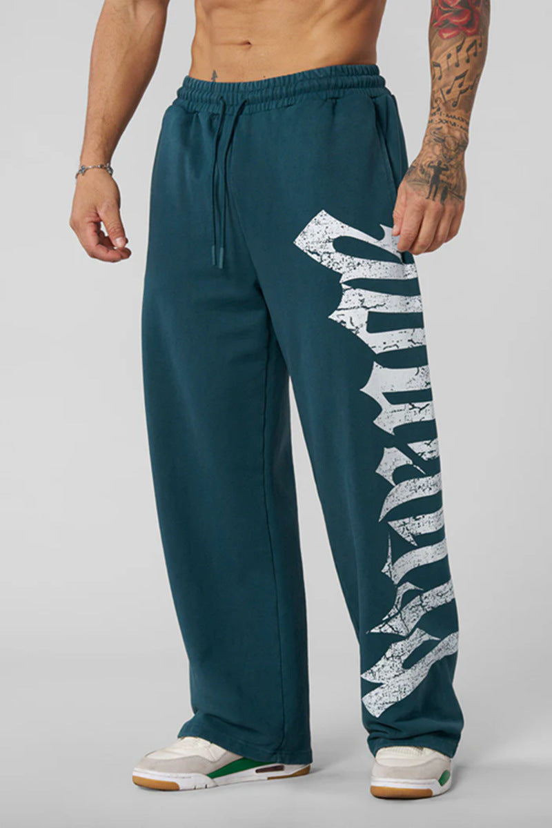 Herre nan vidde sweatbukser lavet af børstet fleece med sidelæns vintage-print og snor i livet Skovae